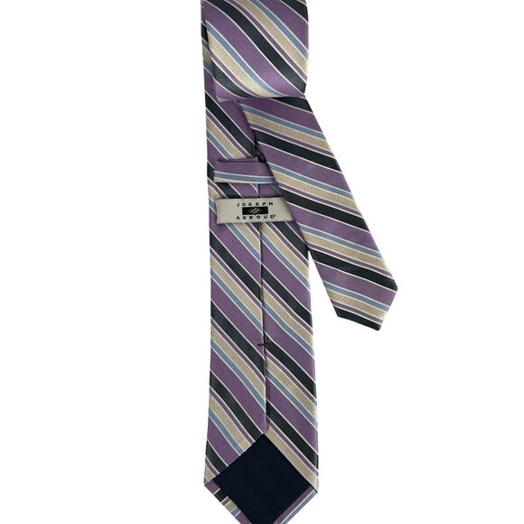 Joseph Abboud Purple Grey Multicolor Diagonal Striped Neck Tie - Picture 2 of 2